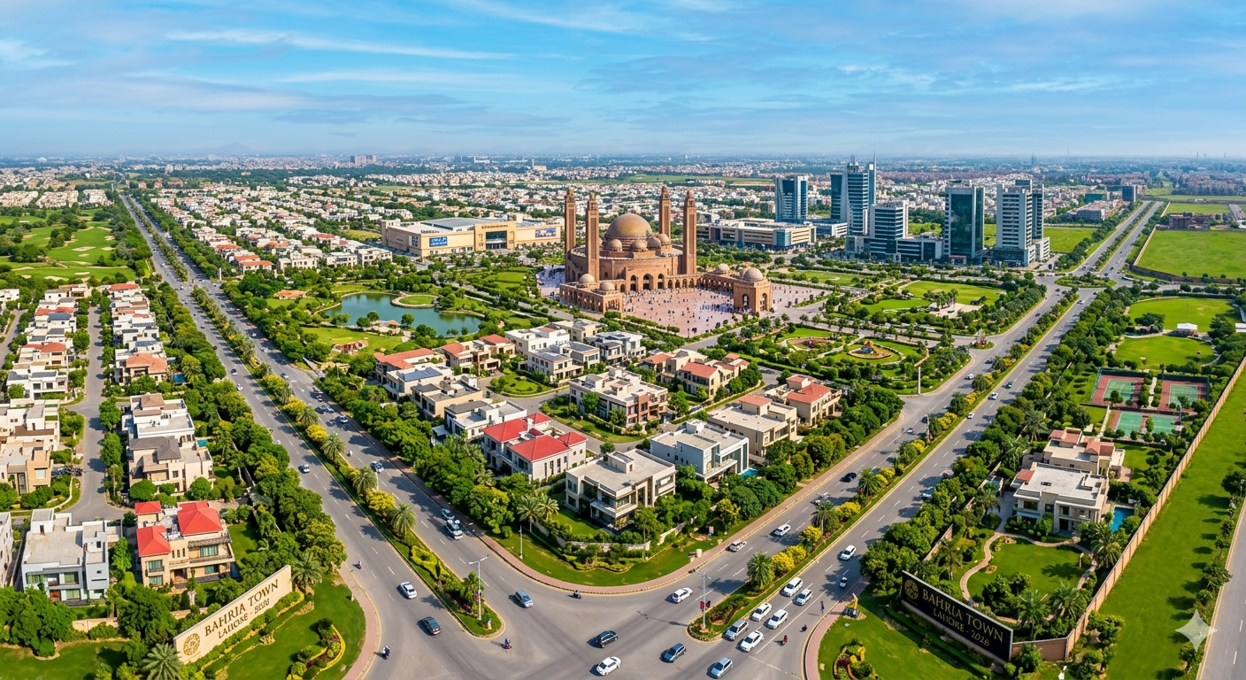 Bahria Town Lahore aerial view 2026 modern gated community Pakistan